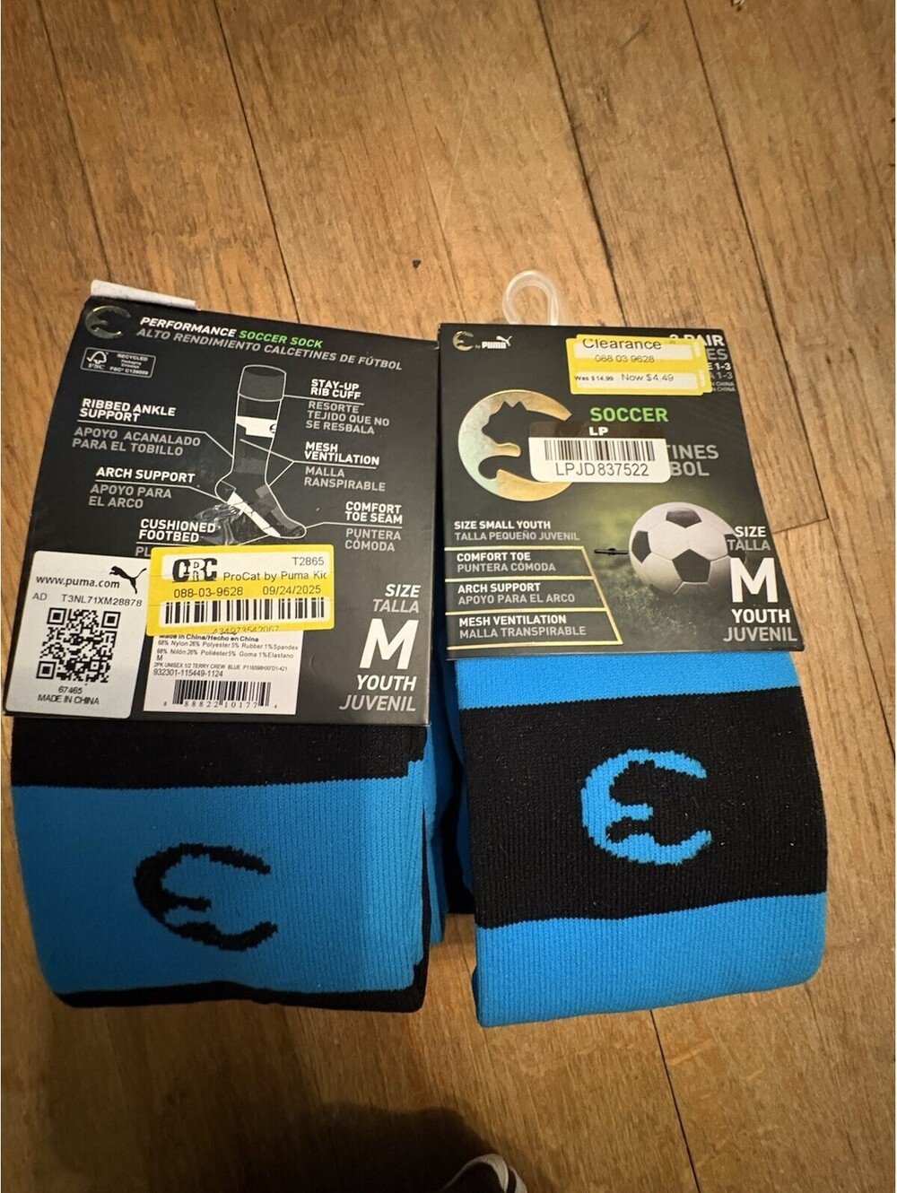 2 Packs NEW Puma Procat Soccer Socks Youth Sz M 2 Pr Pk Black/Electric Blue 4 Pr